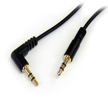 StarTech.com 1 ft. (0.3 m) Right Angle 3.5 mm Audio Cable – 3.5mm Slim Audio Cable – Male/