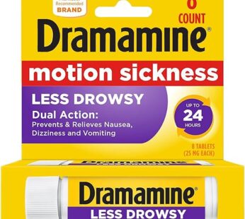 Dramamine All Day Less Drowsy, Motion Sickness Relief, 8 Count