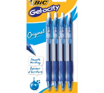 BIC Gelocity Original Blue Gel Pens, Medium Point (0.7mm), 4-Count Pack, Retractable Gel P