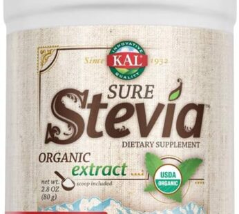 KAL Sure Stevia Extract, Organic Stevia Powder, Low Carb, Zero Calorie Sweetener, Keto Friendly, Great Taste, Low Glycemic, Vegan, Gluten Free, No Fillers, 60-Day Guarantee (2.8 oz Organic)