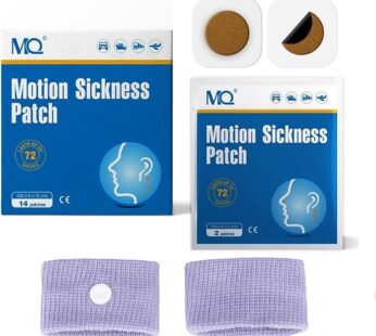 MQ 14 ct Motion Sickness Patches Non Drowsy Sea Sickness Patch for Cruise Travel Essentials, Waterproof Car Sick Patches behind Ear Fast Acting & Long Last 72H, 1 Pair of Wristbands as a Bonus