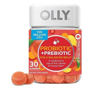 OLLY Probiotic + Prebiotic Gummy, Digestive Support and Gut Health, 500 Million CFUs, Fiber, Adult Chewable Supplement for Men and Women, Peach, 30 Day Supply – 30 Count