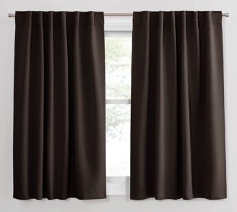 PONY DANCE Window Treatments Curtains – Blackout Drapery Thermal Insulated Curtain Panels with Back Tab Light Block for Bedroom Bathroom/Kitchen, 52 x 54 Inches, Brown, 2 Pieces