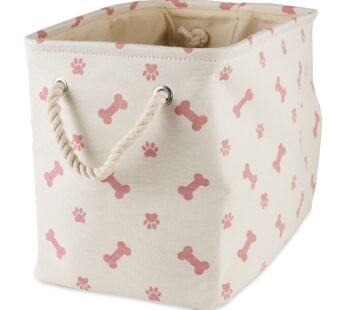 Bone Dry Pet Storage Collection Paw and Bone Print, Small Rectangle, Rose