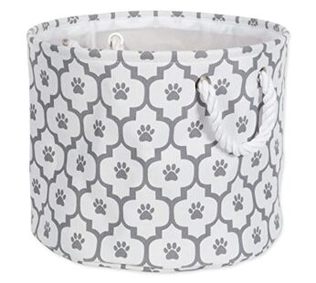 Bone Dry Pet Storage Collection Lattice Paw Print, Small Round, White/Gray