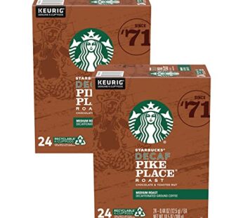 Starbucks Decaf Coffee K-Cup Pods, Pike Place, 24 CT (Pack of 2)