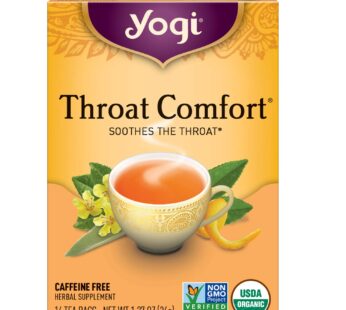 Yogi Tea – Throat Comfort (6 Pack) – Soothes the Throat with Wild Cherry Bark, Licorice Root, Mullein, and Ginger – Caffeine Free – 96 Organic Herbal Tea Bags