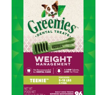 Greenies Weight Management Teenie Natural Dog Dental Care Chews Weight Control Dog Treats, 27 oz. Pack (96 Treats)